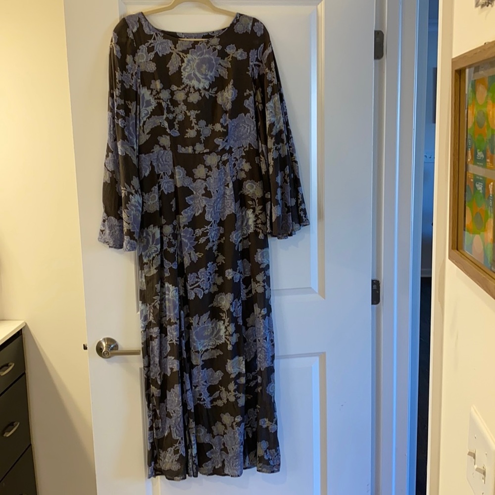 Floor length black moody floral dress w cut out back